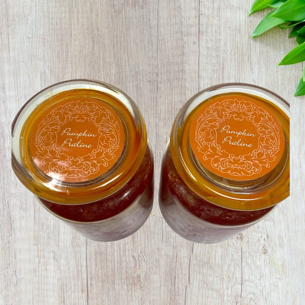 Lot 2 NEW Pumpkin Praline 22 oz Jar Candles MVP Group Farmhouse Fall Scent